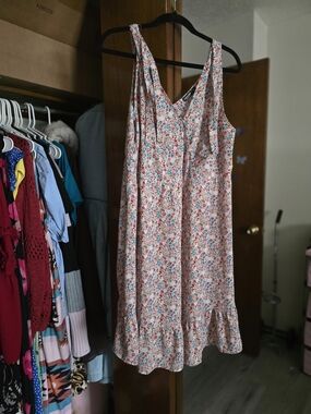 SHEIN Floral Midi Dress in White with Pink & Blue Flowers